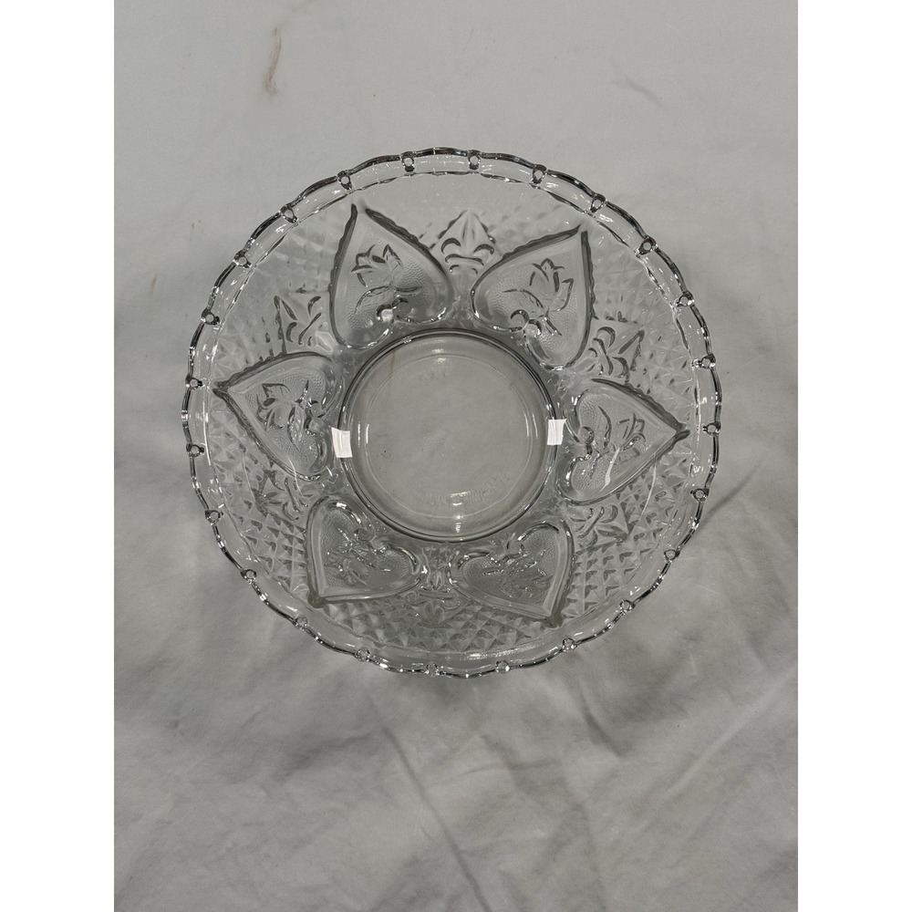 Vintage Cut Glass Fruit/Candy Dish. Fleur de Lis & Diamond with Beaded Edge